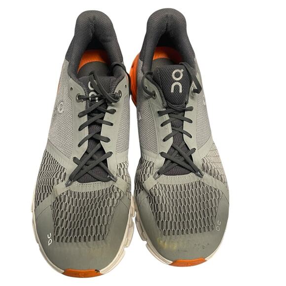 On RunningMen’s Gray and Orange Cloudflyer Sneakers Size:11M